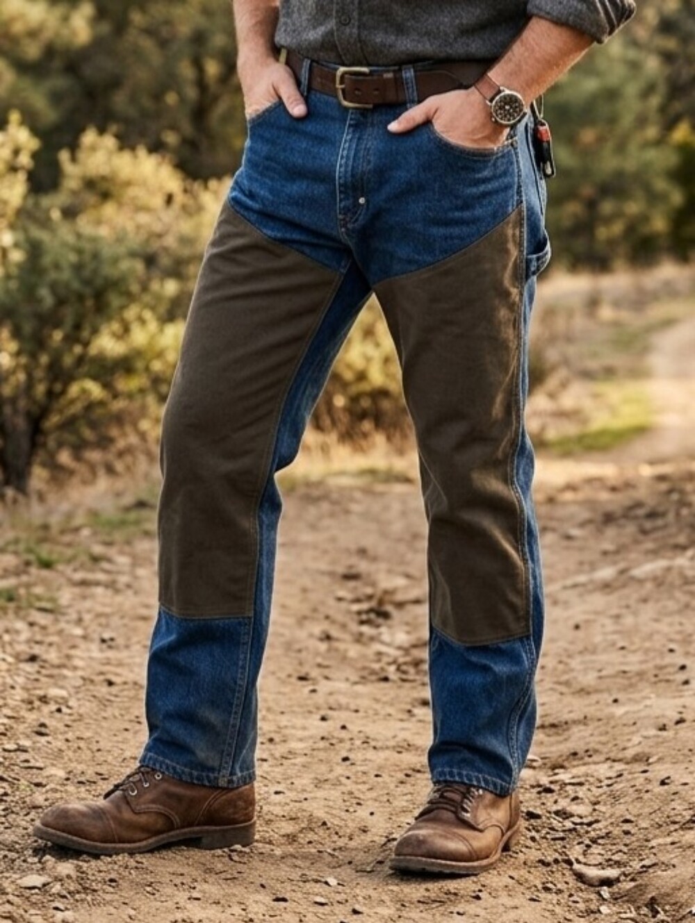CABELAS Outdor Gear Men"s Size 34X30 wo-Tone Blue and Brown Men's Jeans